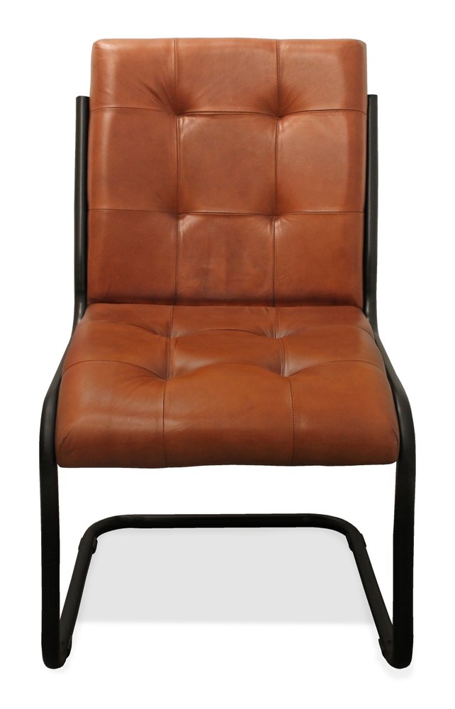 Tufted Cinnamon and Black Upholstered Leather Dining Side Chair on a white background