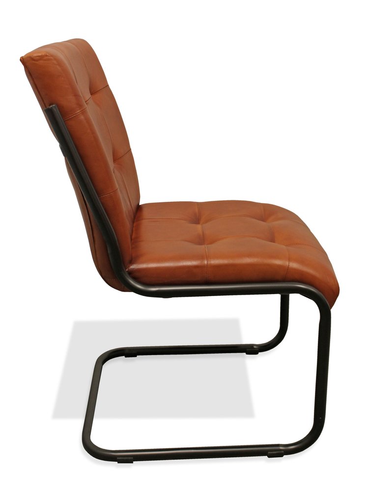 Tufted Cinnamon and Black Upholstered Leather Dining Side Chair on a white background