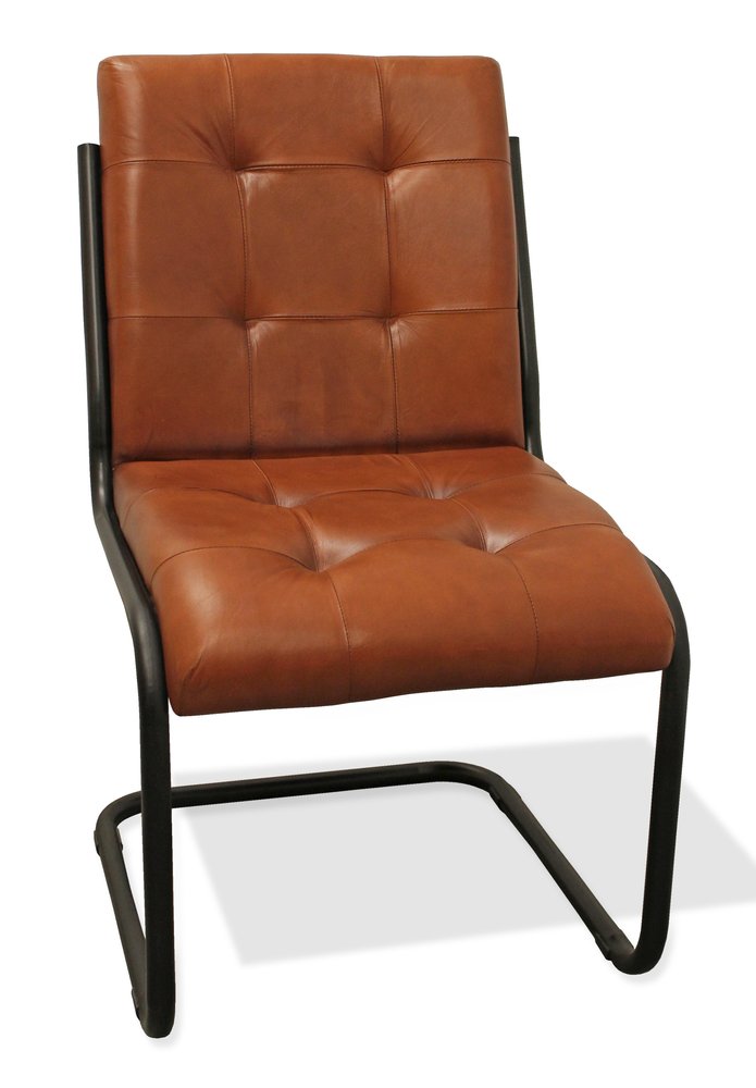 Tufted Cinnamon and Black Upholstered Leather Dining Side Chair on a white background
