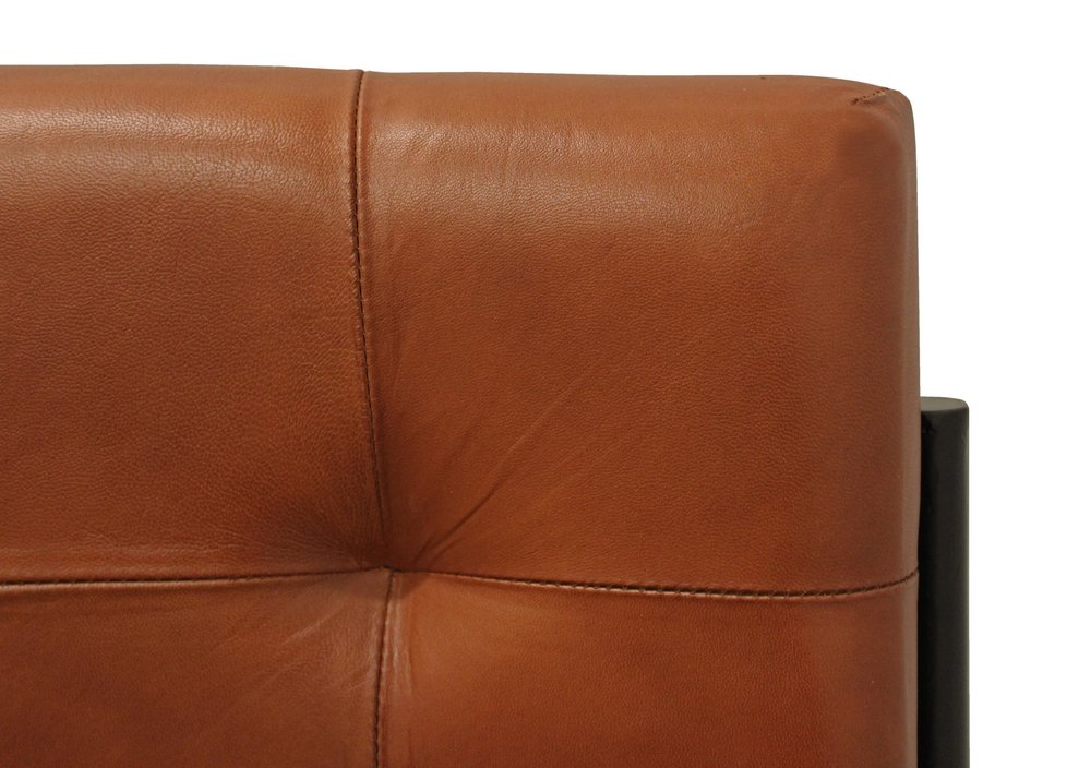 Tufted Cinnamon and Black Upholstered Leather Dining Side Chair on a white background