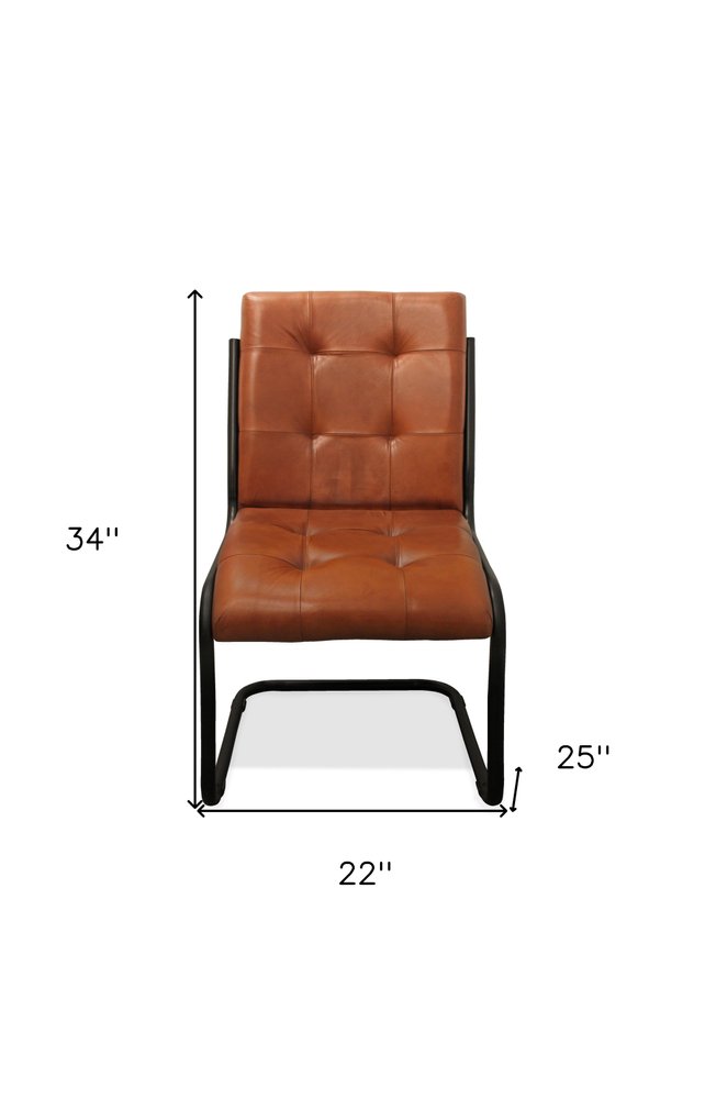 Tufted Cinnamon and Black Upholstered Leather Dining Side Chair on a white background