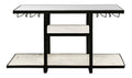 58" White and Black Genuine Marble Floor Shelf Console Table Two Shelves. Console table isolated on a plain white background, finished in black marble.