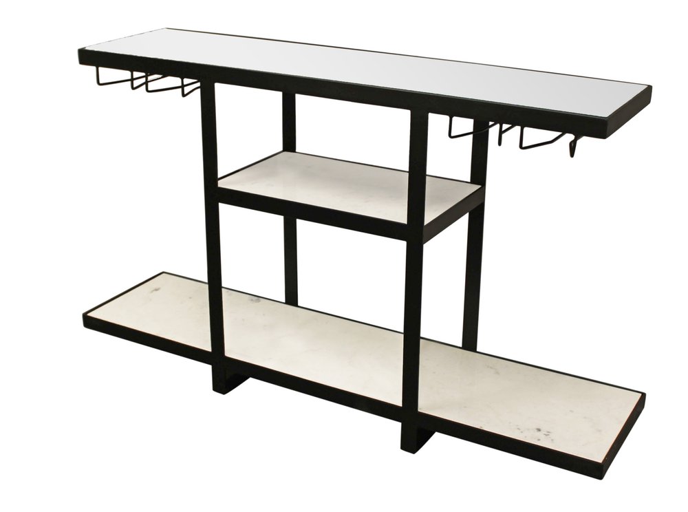 58" White and Black Genuine Marble Floor Shelf Console Table Two Shelves. Console table isolated on a plain white background, showing a black marble surface.