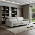 74" Gray Leather Reclining Sofa With Black Legs