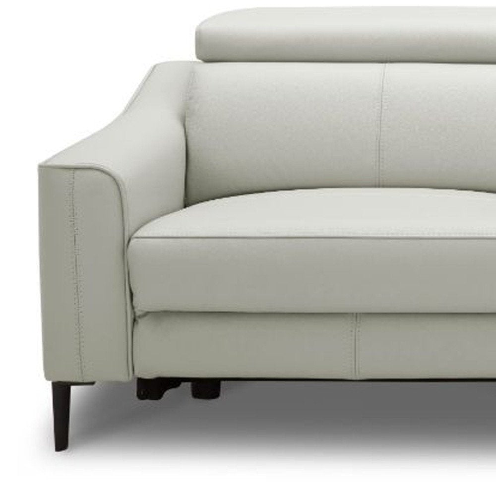 74" Gray Leather Reclining Sofa With Black Legs on a white background