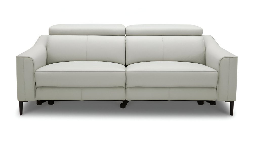 74" Gray Leather Reclining Sofa With Black Legs on a white background