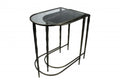 Set of Two 25" Black And Clear Glass And Genuine Marble Half Circle Three Leg Console Table on a white background