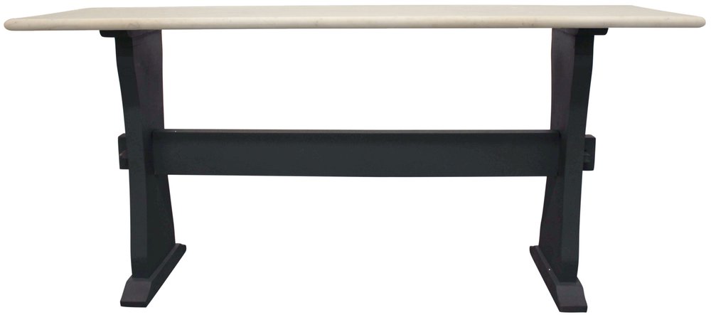 70" Ivory and Black Genuine Marble and Solid Wood Trestle Console Table on a white background