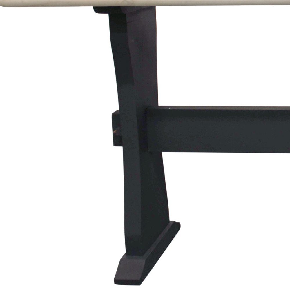 70" Ivory and Black Genuine Marble and Solid Wood Trestle Console Table on a white background