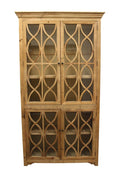 47" Natural Solid Wood Carved Geometric Accent Cabinet With Four Doors