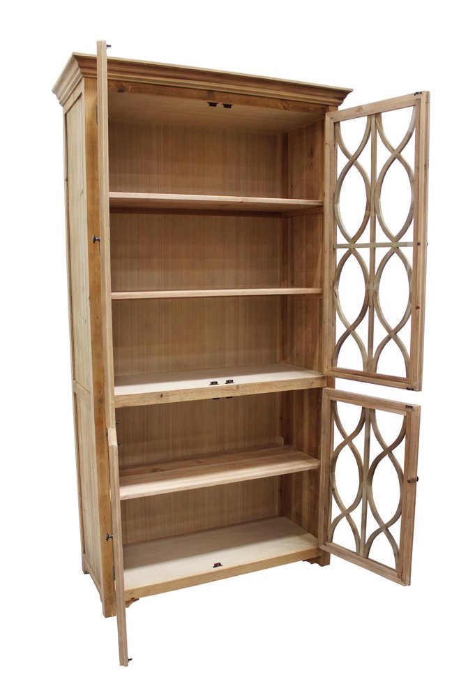 47" Natural Solid Wood Carved Geometric Accent Cabinet With Four Doors