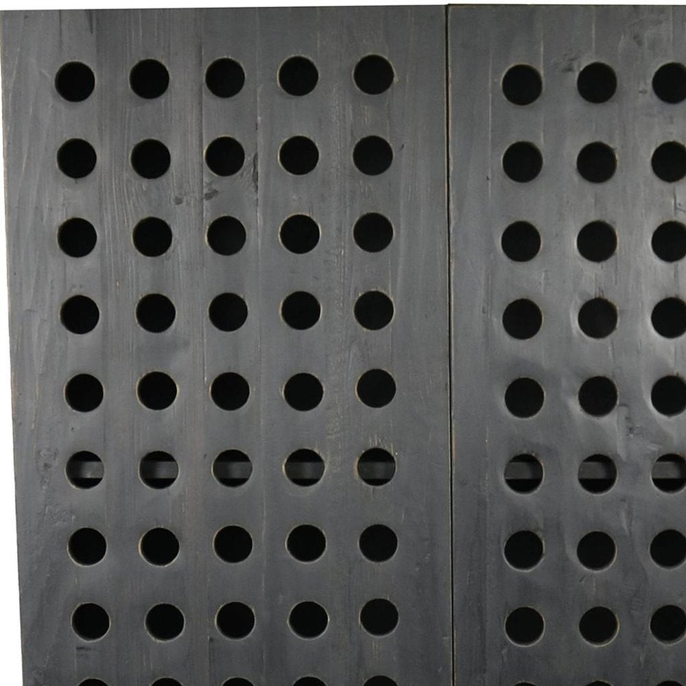 48" Dark Gray Solid Wood and Metal Holey Two Door Accent Chest. Cabinet in charcoal wood.
