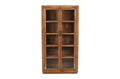 80" Brown Solid Wood Display Stand With Two Doors on a white background