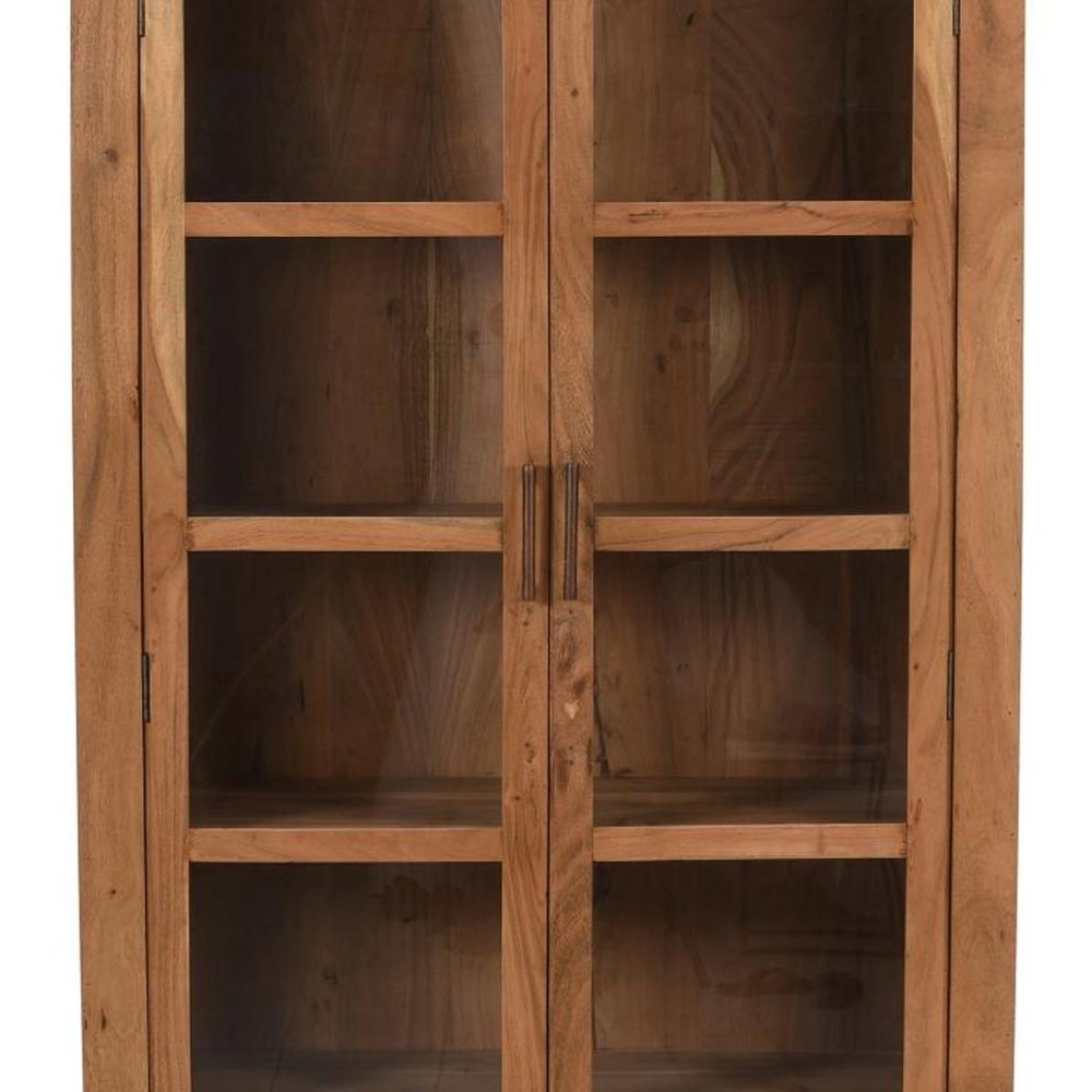 80" Brown Solid Wood Display Stand With Two Doors close-up detail