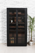 80" Dark Gray Distressed Solid Wood Bar Cabinet With Two Doors on a white background