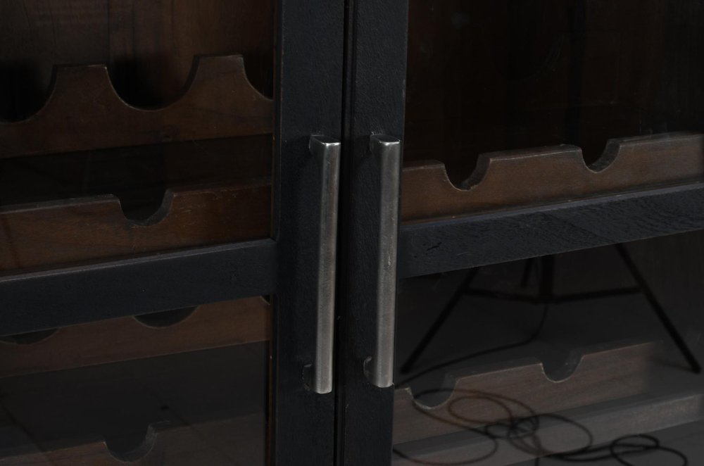 80" Dark Gray Distressed Solid Wood Bar Cabinet With Two Doors