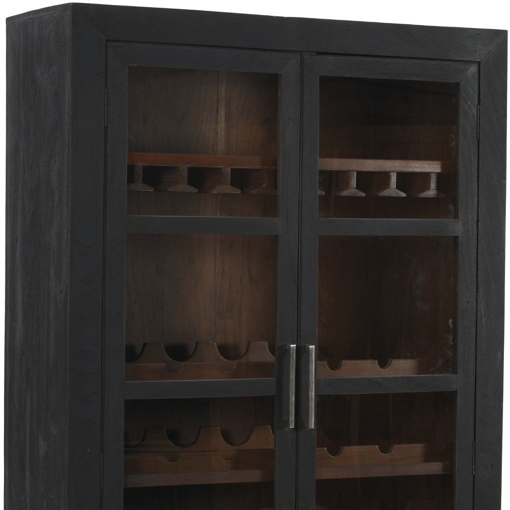 80" Dark Gray Distressed Solid Wood Bar Cabinet With Two Doors close-up detail