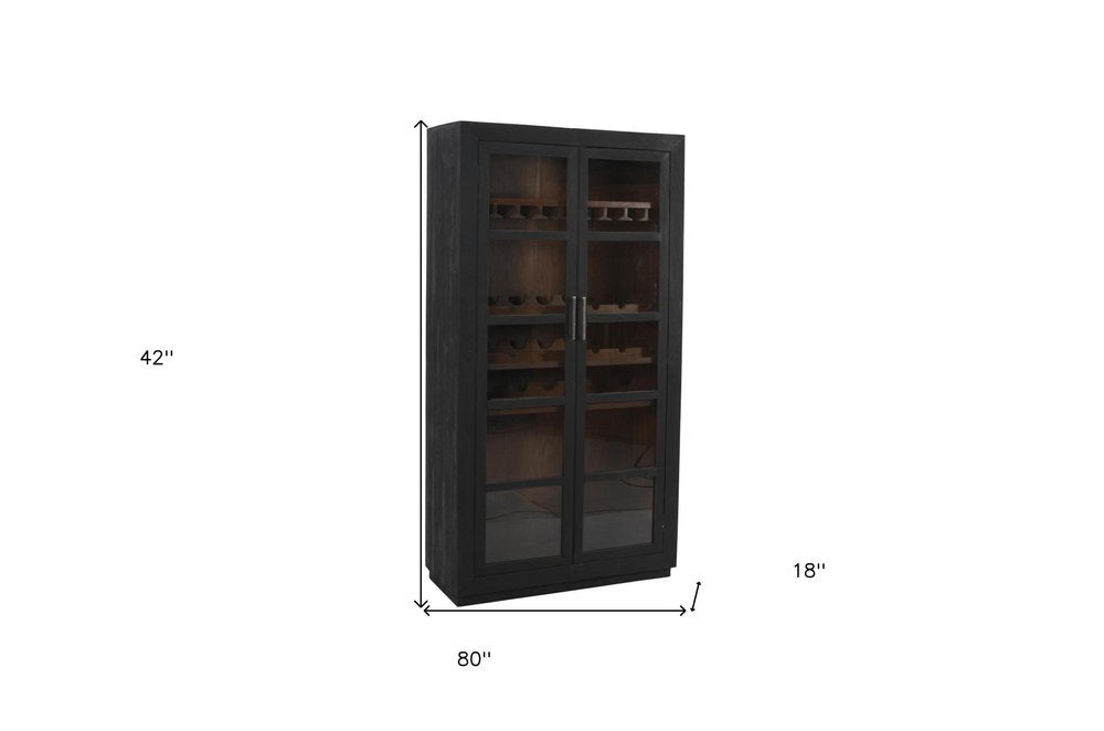 80" Dark Gray Distressed Solid Wood Bar Cabinet With Two Doors on a white background