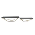 Set Of Two Black And Gold Wood And Metal Modern Wall Mounted Accent Shelves on a white background