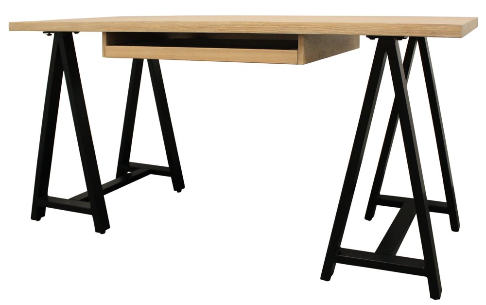 60" Ivory and Black Solid Wood Executive Desk. Desk isolated on a plain white background, in a black wood finish.