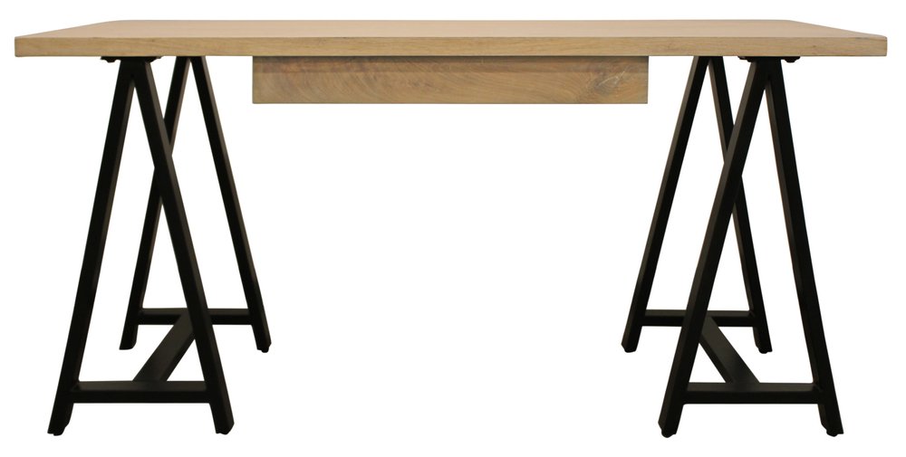 60" Ivory and Black Solid Wood Executive Desk. Desk isolated on a plain white background, showing a black wood surface.