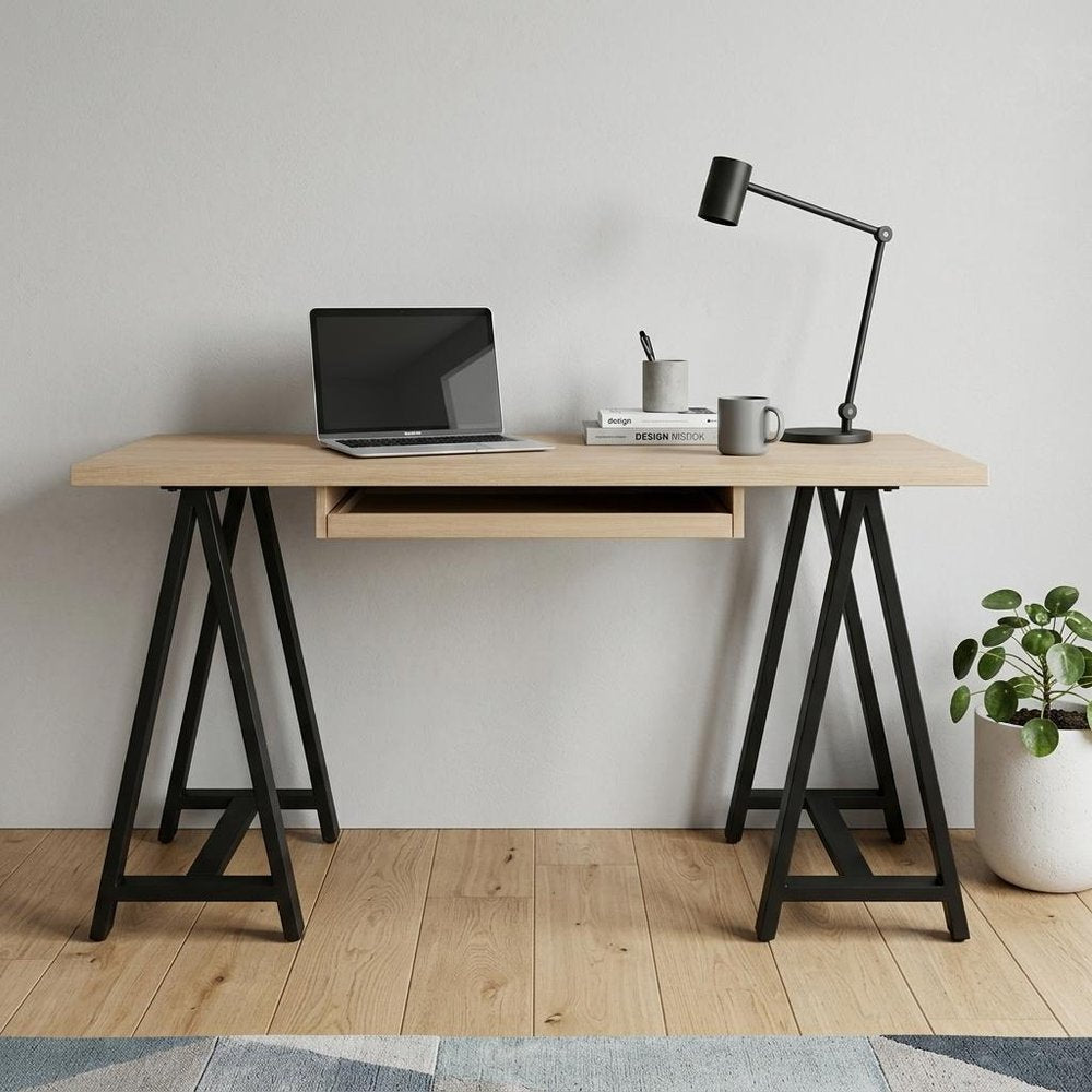 60" Ivory and Black Solid Wood Executive Desk
