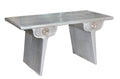 60" Silver Aluminum Writing Desk With Two Drawers. Desk isolated on a plain white background, in a silver metal finish.