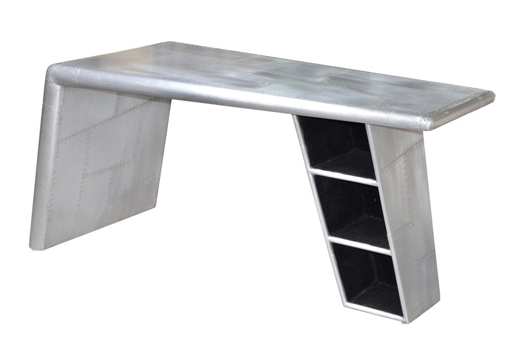 60" Silver Aluminum Writing Desk. Desk isolated on a plain white background, in a silver metal finish.