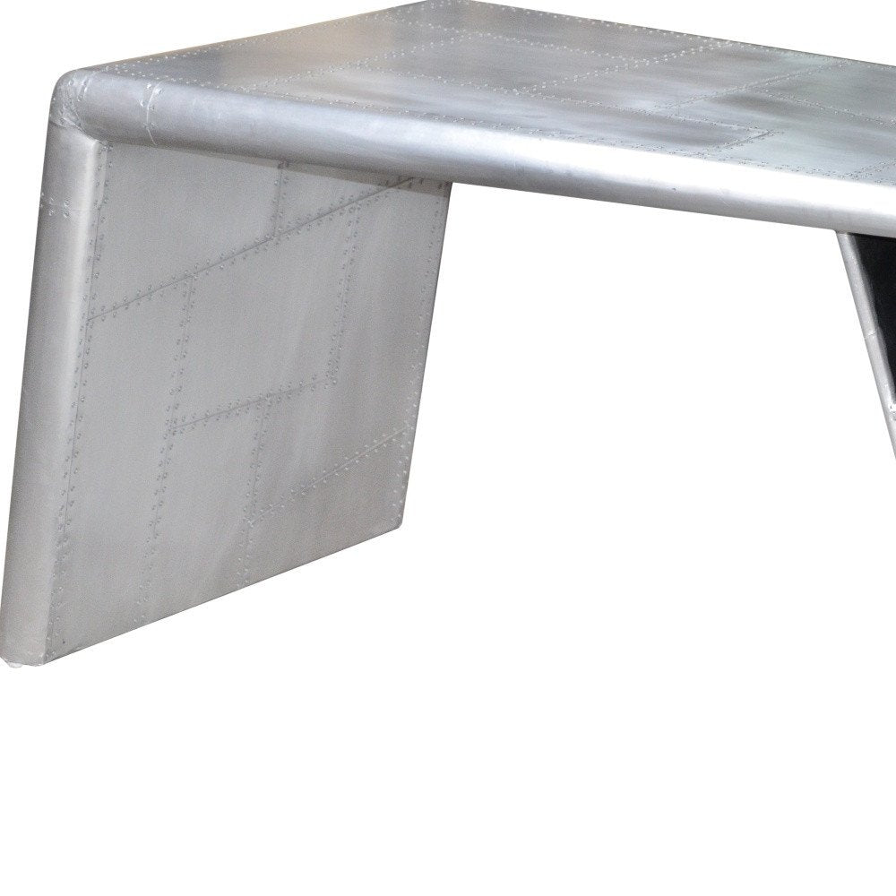 60" Silver Aluminum Writing Desk. Desk isolated on a plain white background, in a silver metal finish.