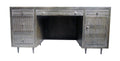 64" Brown and Silver Solid Wood Executive Desk With Five Drawers. Desk isolated on a plain white background, showing a silver wood surface.