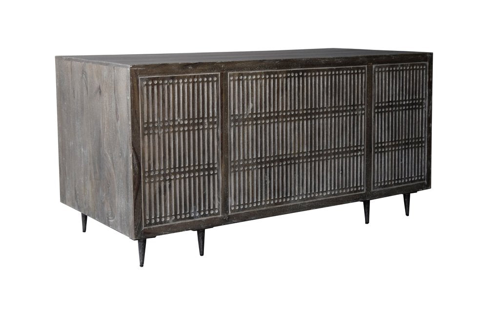 64" Brown and Silver Solid Wood Executive Desk With Five Drawers. Desk isolated on a plain white background, finished in silver wood.