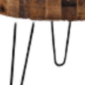 Set Of Two Black And Natural Brown Solid Wood And Iron Round End Tables on a white background