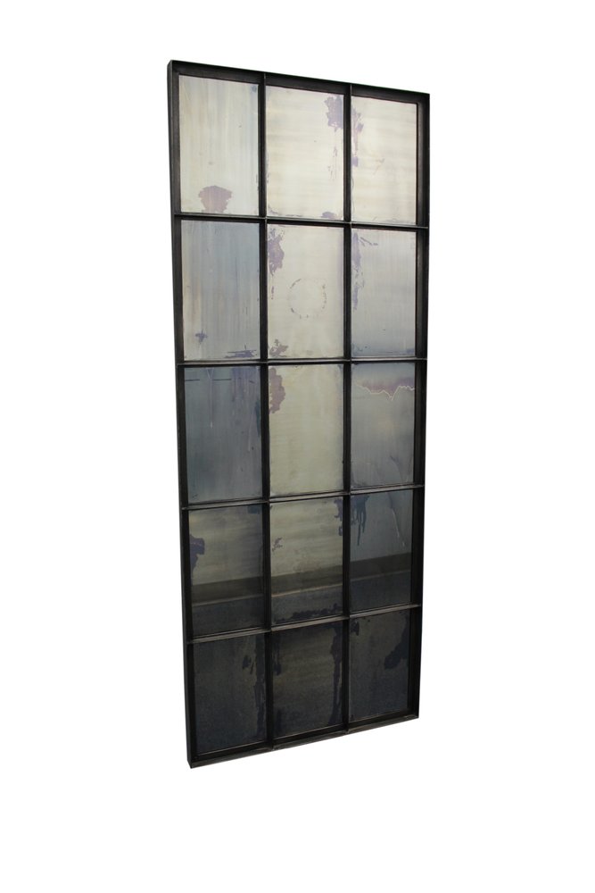 72" Black Metal Framed Full Length Antiqued Glass Hanging Mirror on a white background