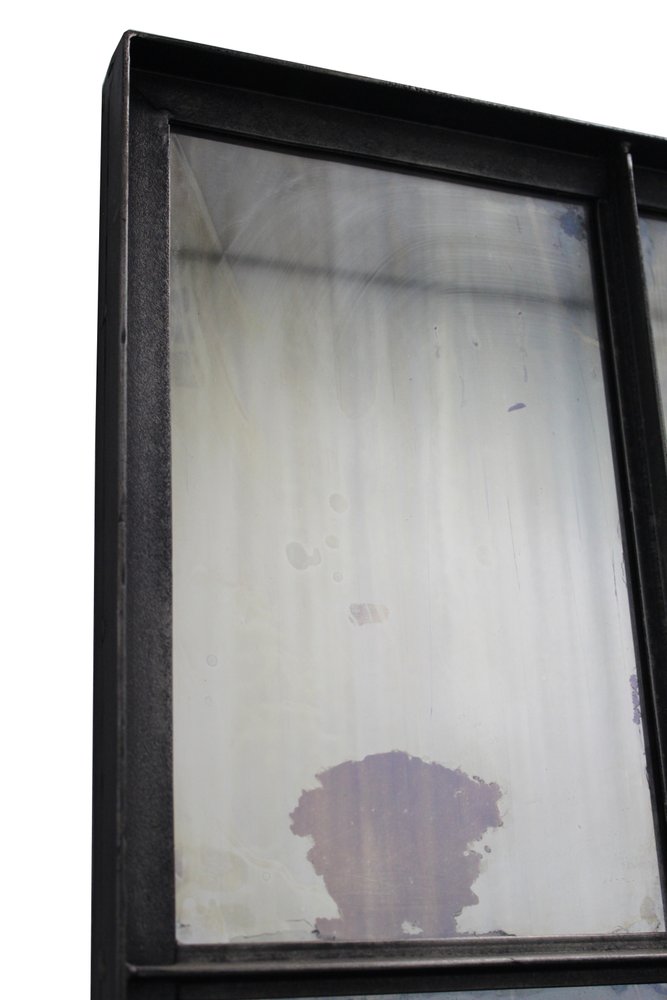 72" Black Metal Framed Full Length Antiqued Glass Hanging Mirror on a white background