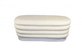 44" White Velvet Tufted Oval Ottoman. Ottoman isolated on a plain white background, finished in white velvet.