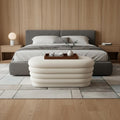 44" White Velvet Tufted Oval Ottoman