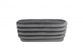 44" Gray Velvet Tufted Oval Ottoman. Ottoman isolated on a plain white background, in a gray velvet finish.