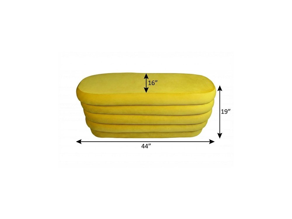 44" Yellow Velvet Tufted Oval Ottoman