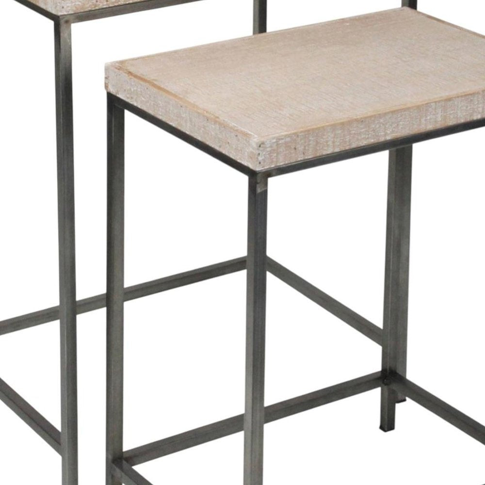 Set of Two 25" Black And Brown Solid Wood Nested Tables - 25.25" H x 18" W x 13.25" D