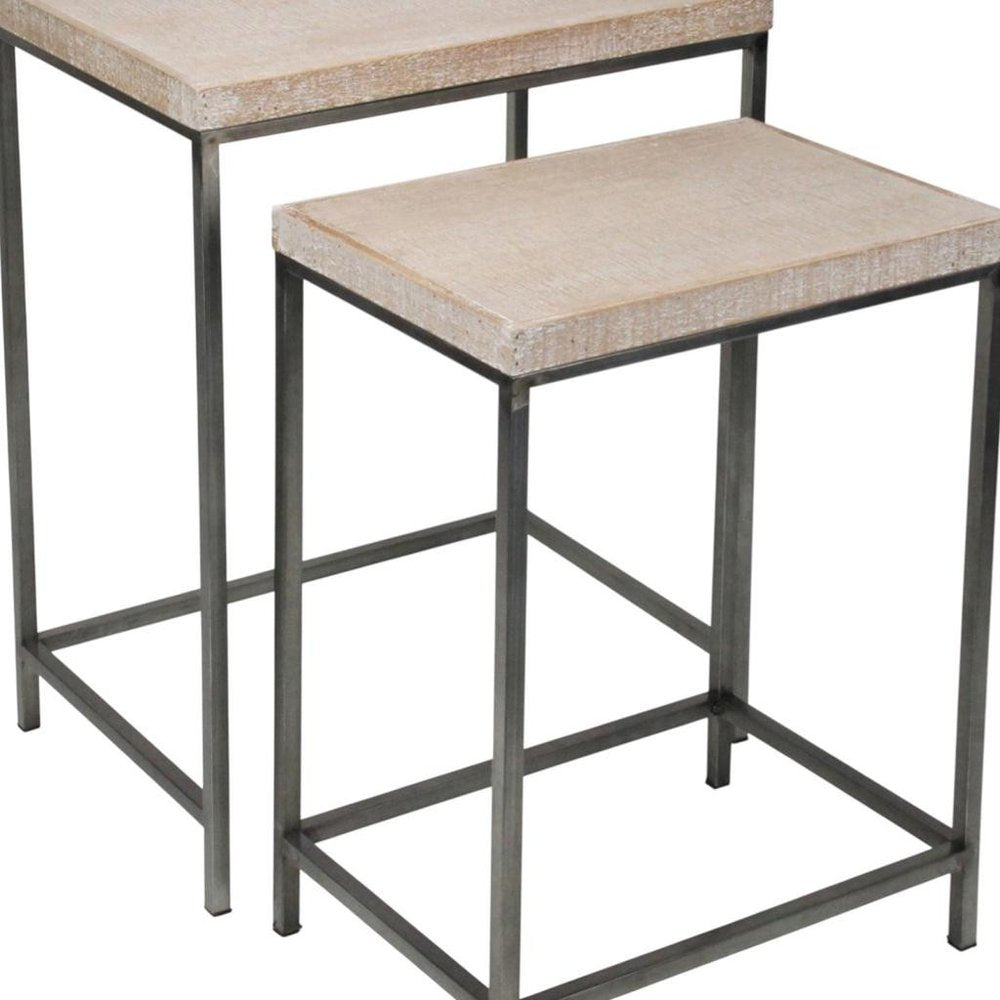 Set of Two 25" Black And Brown Solid Wood Nested Tables - 25.25" H x 18" W x 13.25" D