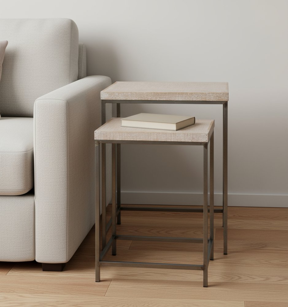 Set of Two 25" Black And Brown Solid Wood Nested Tables - 25.25" H x 18" W x 13.25" D