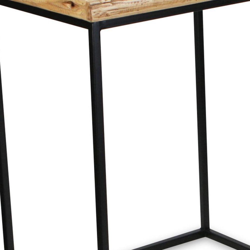 Set of Two 25" Black And Brown Solid Wood Nested Tables - 24.75" H x 19.75" W x 13.75" D on a white background