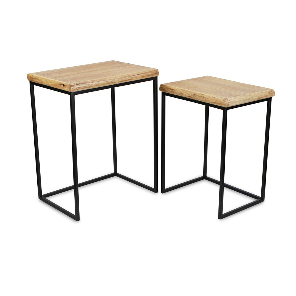 Set of Two 25" Black And Brown Solid Wood Nested Tables - 24.75" H x 19.75" W x 13.75" D