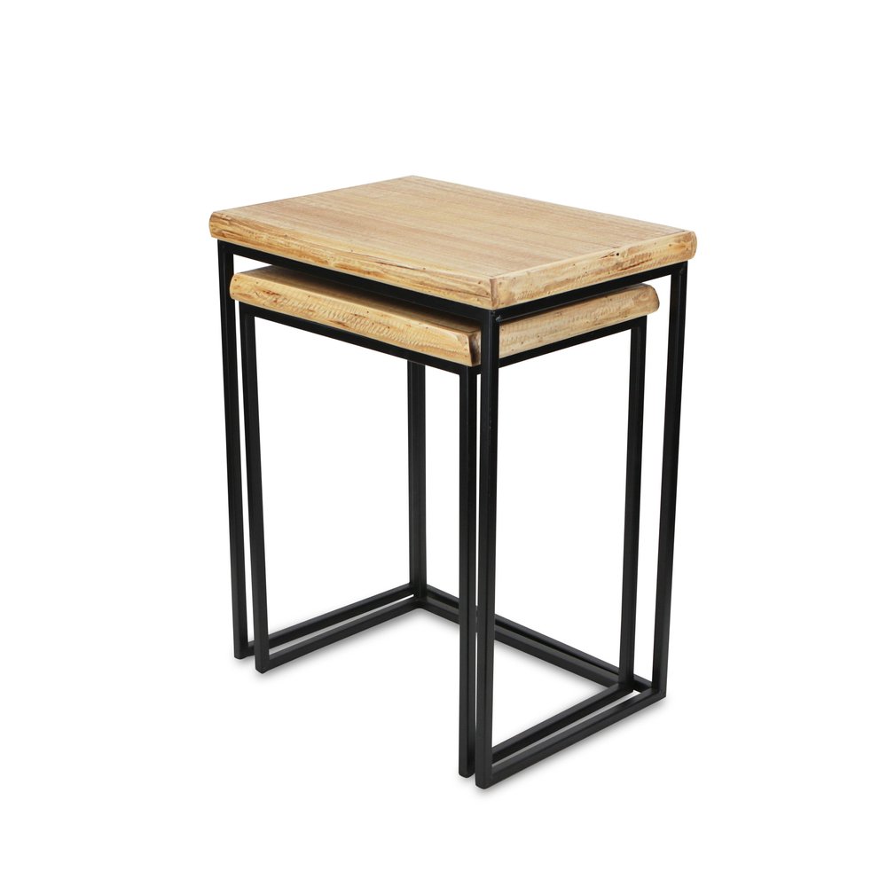 Set of Two 25" Black And Brown Solid Wood Nested Tables - 24.75" H x 19.75" W x 13.75" D on a white background
