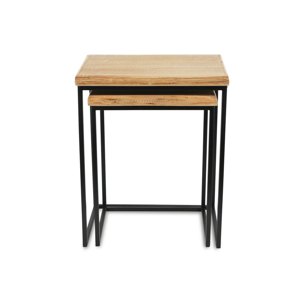 Set of Two 25" Black And Brown Solid Wood Nested Tables - 24.75" H x 19.75" W x 13.75" D on a white background