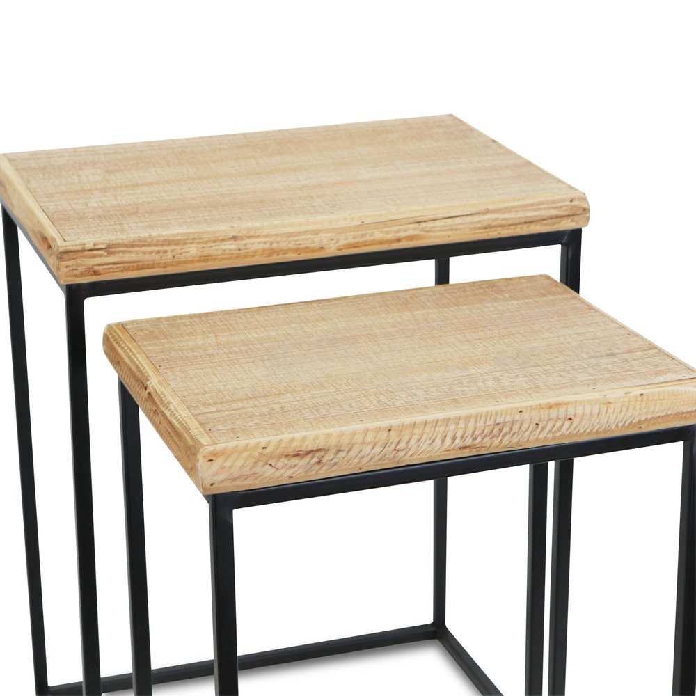 Set of Two 25" Black And Brown Solid Wood Nested Tables - 24.75" H x 19.75" W x 13.75" D on a white background