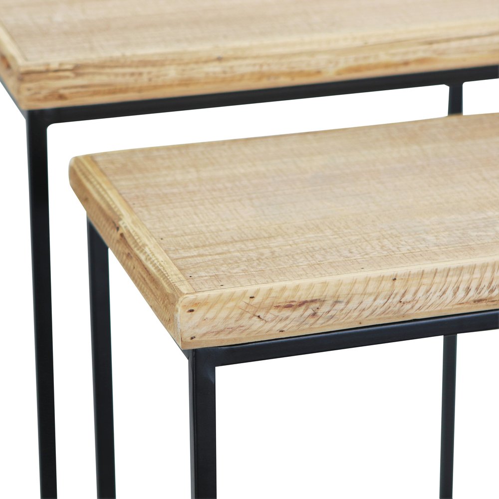 Set of Two 25" Black And Brown Solid Wood Nested Tables - 24.75" H x 19.75" W x 13.75" D on a white background