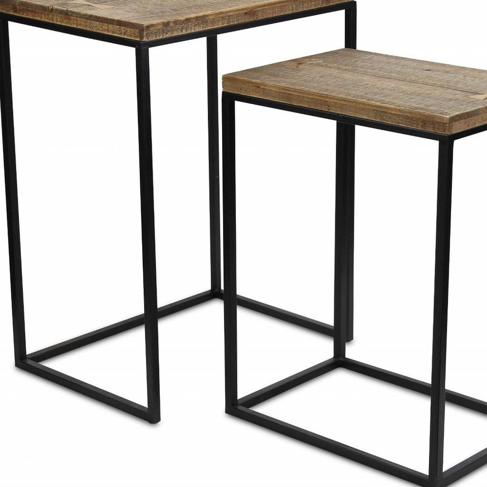 Set of Two 24" Black And Brown Solid Wood Nested Tables on a white background