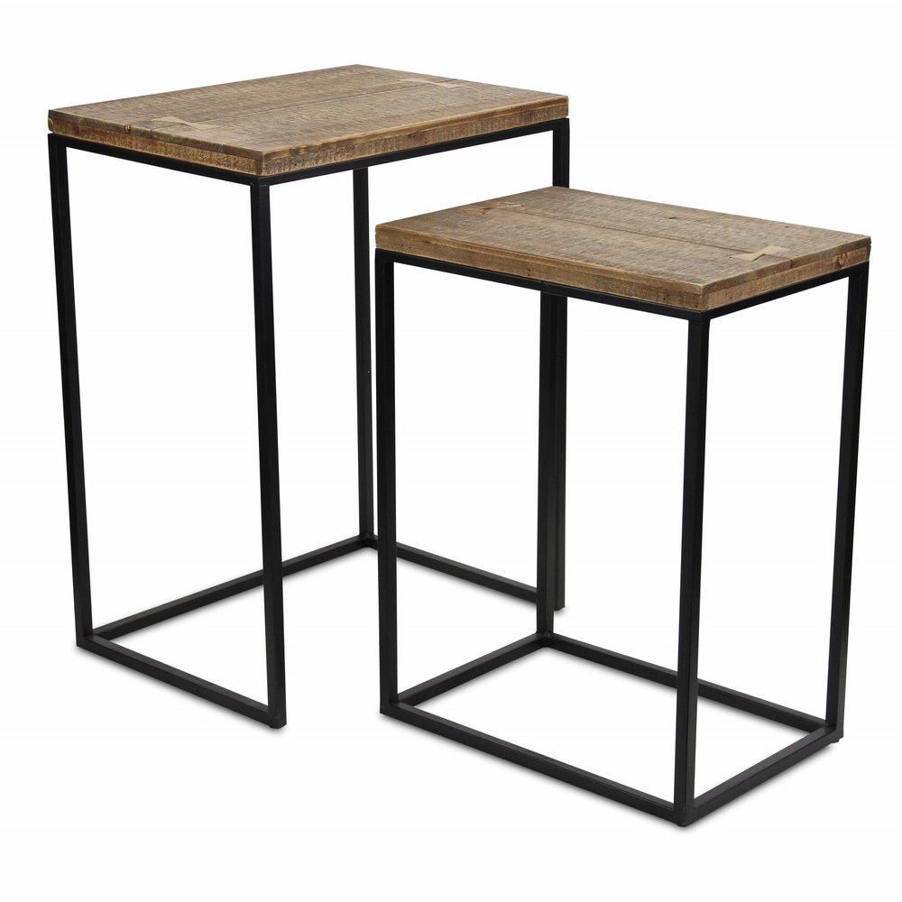 Set of Two 24" Black And Brown Solid Wood Nested Tables on a white background