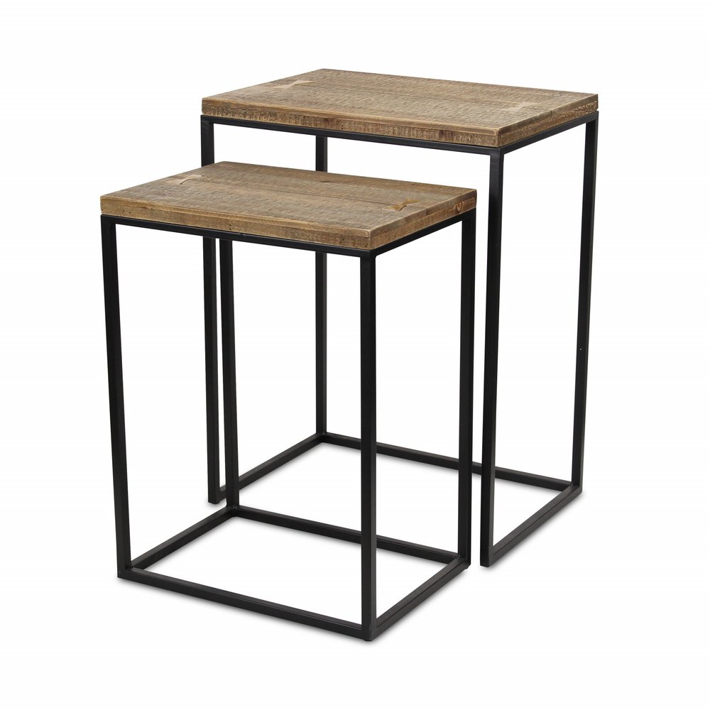 Set of Two 24" Black And Brown Solid Wood Nested Tables on a white background
